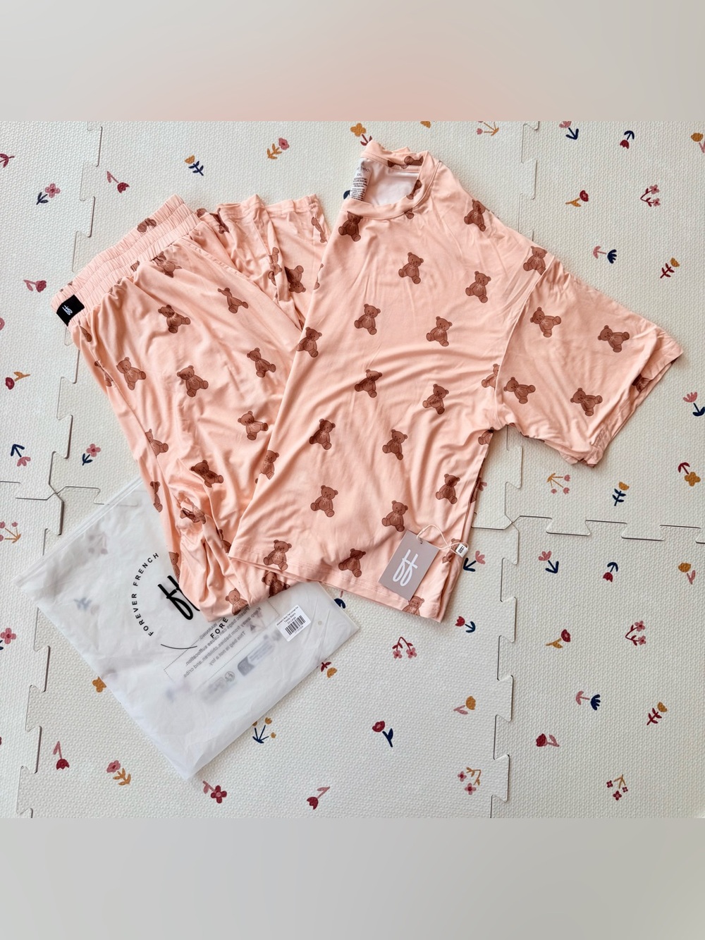 Forever French Pink Teddy Print Pajama Set